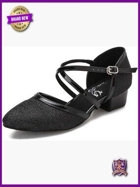 Closed Toe Low Heel Glitter Ballroom Dance Shoes Women Salsa Latin Wedding